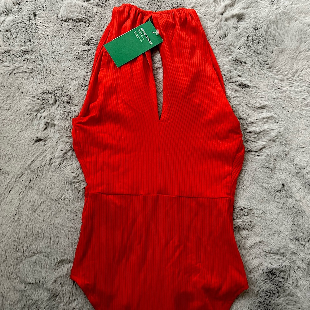 H&M CONSCIOUS red body suit
